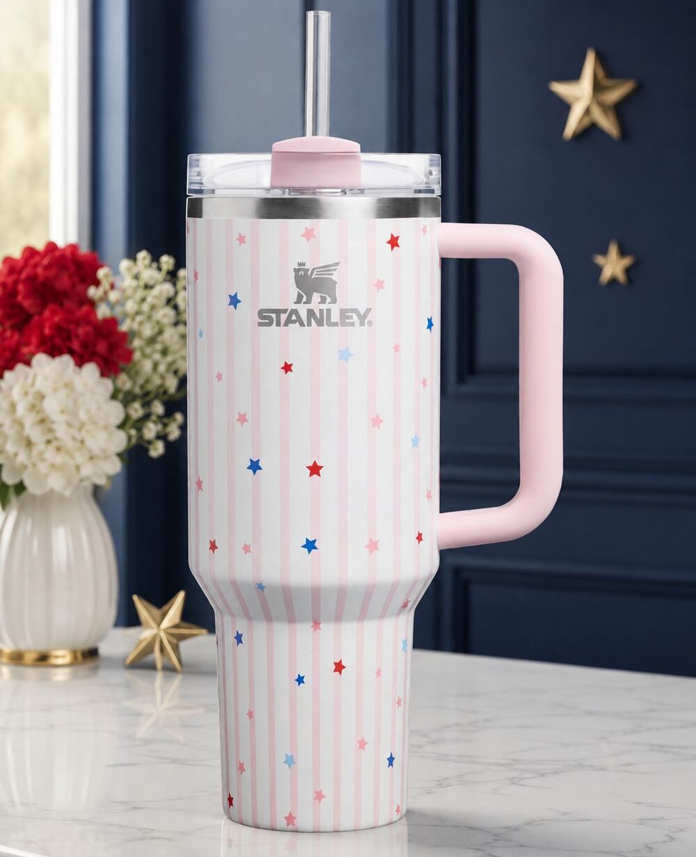 Stanley H2.0 FlowState Quencher 40oz Pink Multicolor Stars Tumbler
